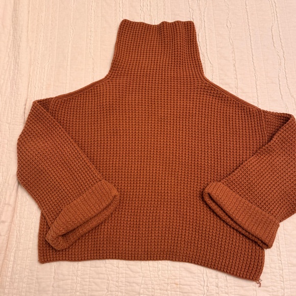 Free People Chunky Knit Mock Neck Turtleneck Funnel Neck Sweater Brown - Picture 5 of 8